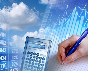 Calculadora com caneta azul