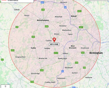 Electrician areas covered, Wolverhampton, Dudley, and Birmingham areas.