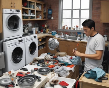 Inside a shopping mall, there is a store with a glass facade displaying electronic products such as televisions. The sign 'Robinsons Appliance' indicates the store's name. Nearby, a person stands next to promotional displays, and the interior is well-lit with polished floors reflecting the lighting.