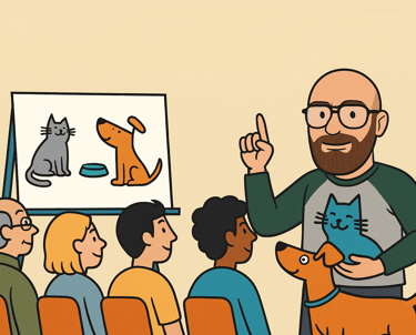 illustration cartoon d'un homme qui parle a un public