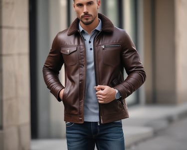 A vintage-style shop window display showcases an array of men's clothing, including two formal coats placed on mannequins. Various patterned shirts hang neatly on a rack in the background. Accessories such as ties and handkerchiefs add a vibrant touch to the scene. A name sign, 'Bill's', is visible at the bottom of the image near a textured street barrier.