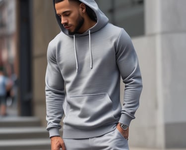 A storefront with a bold red exterior displays the name 'Center Adam Gents Wear' in large, metallic letters. The front features multiple pairs of jeans displayed upside down on mannequins, forming two neat rows leading into the store. Inside, more mannequins showcase various styles of jackets and shirts. A bright and colorful visual setup, emphasizing a casual apparel theme.