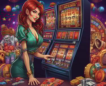 Close-up of colorful slot machine reels in motion