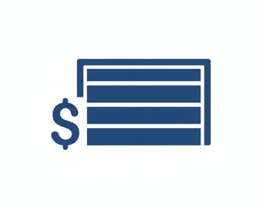 1 color graphic (blue) of a garage door and a "$" sign to represent the cost of a new garage door