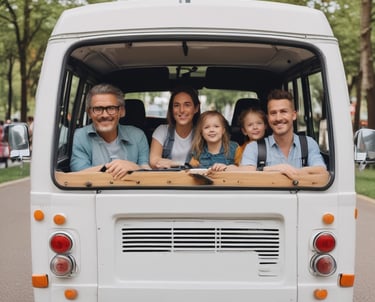 A family enjoying a trip in a tempo traveller.