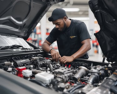 A mechanic working on a car engine.
