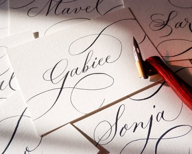 customized place cards for social events written by New York City calligrapher Handwritten by Belle