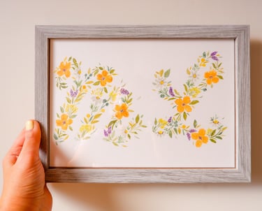 handpainted watercolor floral monogram by New York City illustrator Handwritten by Belle 