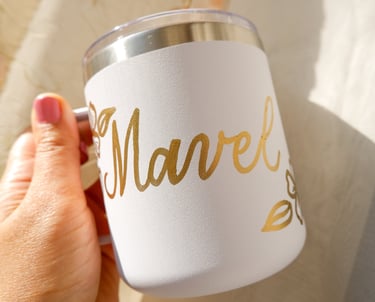 corporate event live mug customization by New York City calligrapher Handwritten by Belle