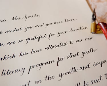 Calligraphed letter by New York City calligrapher Handwritten by Belle 