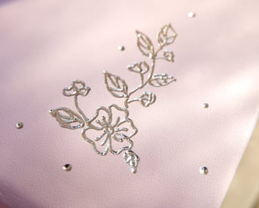 Floral illustration with hand-lettered hot foiling calligraphy with metallic foil finish