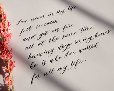 Romantic poem written in calligraphy by Handwritten by Belle for a brand activation.