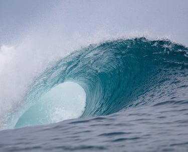 Perfect barreling wave at Telescopes surf break in Mentawai Islands