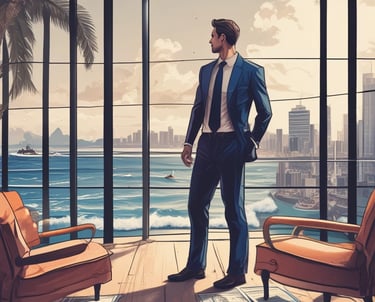 A green card with rounded corners features a prominent red play button symbol in the center, set against a plain brown textured background.