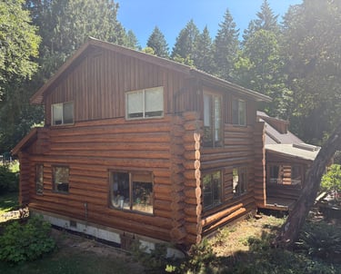 Log home in Courtenay after restoration by Embassy Restorations Vancouver Island