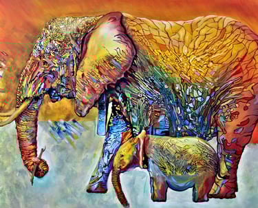 Original Elefant mit Baby in Pop Art