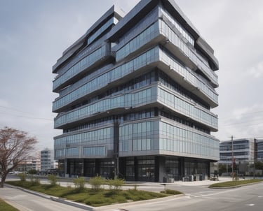 A large building with classic architectural features, including arched window frames and ornate detailing, is under renovation. Scaffolding is erected along the side, reaching up to the roof. The building has a muted, aged facade with multiple windows, some of which are open.