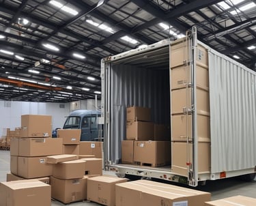 A table is cluttered with various medical supplies and equipment, including a red biohazard container, a spray bottle, packaged materials, and a tray with upright test tubes. The background features cabinets and chairs.