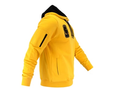 Yellow side hoodie on invisible mannequin