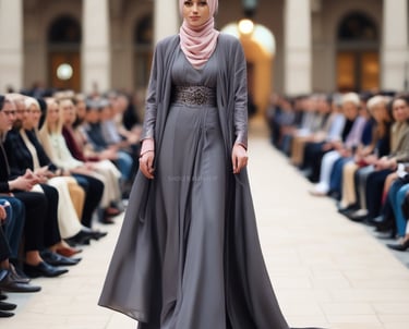A group of people, predominantly women wearing red hijabs and dark clothing, are standing in a wooden hallway. One of them is interacting with a young child dressed in a red shirt. The background features wooden architecture and green foliage visible through an open area.