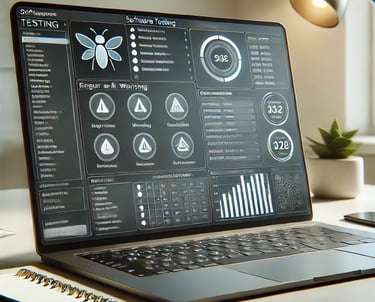 a photo illustrating quality assurance service with alerts and bugs on a screen