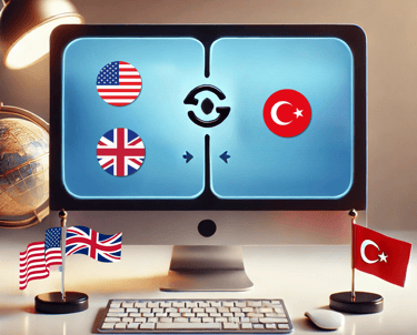 a photo illustrating Turkish translation services with flags on a computer screen