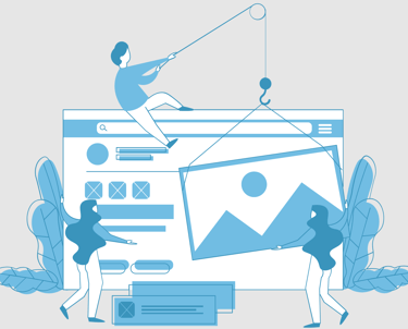 graphic of people physically building a website