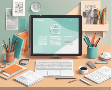 A vibrant graphic design workspace showcasing tools and colorful designs.