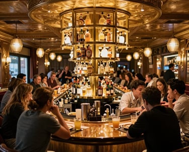 A professional consultant discussing business plans with a bar owner in a relaxed setting.
