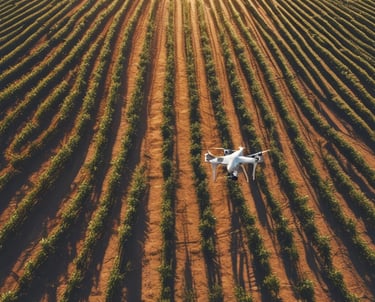 Drone surveying a forested area with sensors detecting environmental changes.