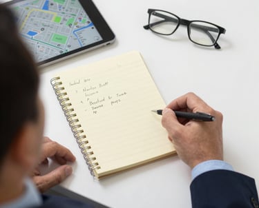 A nighttime scene in a wooded area with a small investigation site. Police tape surrounds a few vehicles, including a vintage car and a police car with flashing lights. A person is adjusting equipment that appears to be set up for illumination or investigation.