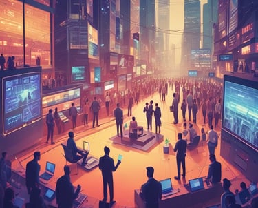 A vintage-style neon sign on the side of a building displays the words Internet Cafe, ProCafe, and Coffeeshop in bold letters. The sign features arrows and decorative elements, highlighting its retro aesthetic. The building itself is constructed with brick and has multiple windows. The sky is clear, indicating daytime.