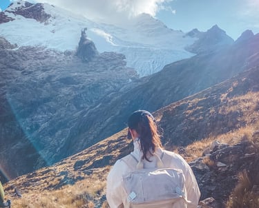 Girl hiking to Laguna 69 in Huaraz, Peru, South America 