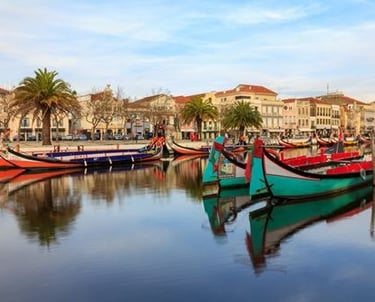 Barque colorées "Moliceiros" sur le canal "La Ria d'Aveiro" Portugal