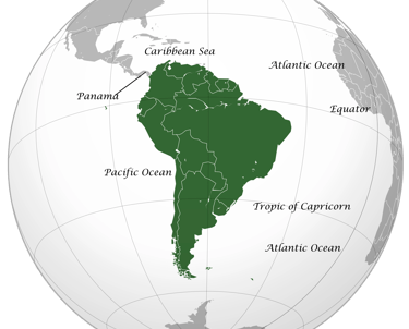 South America location on the globe