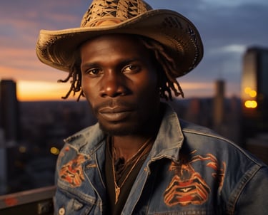 Young Australian Aboriginal man on the outskirts of a major city at dusk