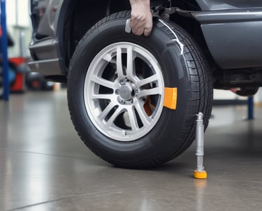 A nighttime view of an automotive repair shop with the name 'Main Street Automotive' illuminated in bright lights. The building has signs for Pennzoil and the entrance is open, revealing vehicles inside the garage. A car is parked in front of the building, and there is a large concrete structure on the right side.