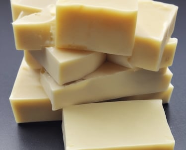 A collection of soap bars and a cardboard box are placed on a carpeted floor. The soap bars are packaged in colorful boxes, and one bar is visibly exposed, revealing a silver tin with the brand name on it. The items are partially illuminated, contrasting with the dark background.