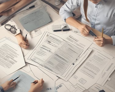 A professional consultation setting with a medical professional sitting at a desk facing a client. The room has a modern aesthetic with white walls decorated with framed certificates. The desk is organized with office supplies, a laptop, and a fruit bowl in the center.
