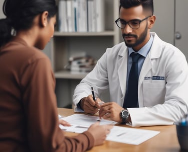 A healthcare professional administering a drug test to a person in a workplace setting.