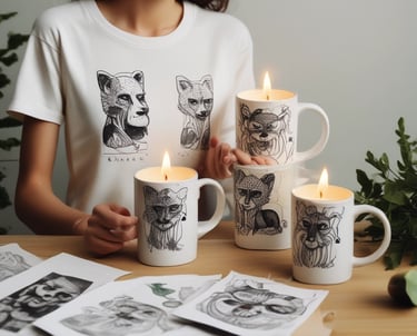 Handcrafted artisan products displayed on a wooden table with natural lighting.