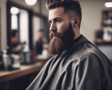 A professional barber at work in a modern salon, focusing on beard styling.