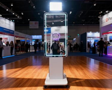 Slim industrial design magic mirror photobooth for corporate and brand activation