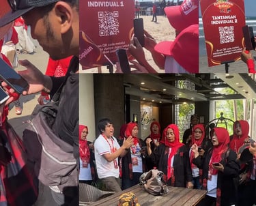 Crowd of SRC members enthusiastically scanning QR codes for digital rally points