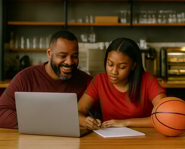 Dad and Daughter creating an Recruiting Introduction letter to send to college coaches 