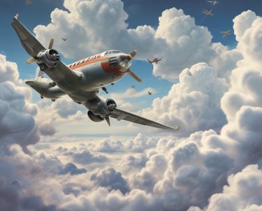 a plane flying in the sky with a lot of clouds