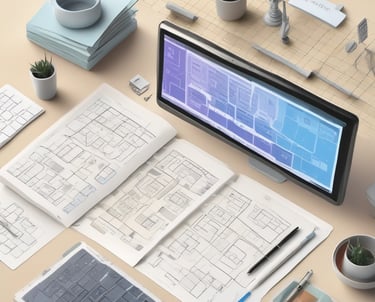a desk with a computer monitor and a keyboard