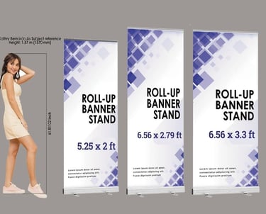 3 pull up banners with kathryn bernardo's on the side for height comparison