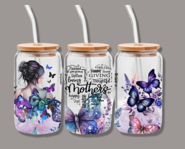Soda glass with mothers design and butterflies 