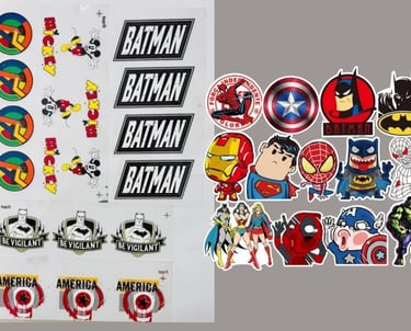 UV dtf transfer stickers with superheroes designs, logo and mickey mouse